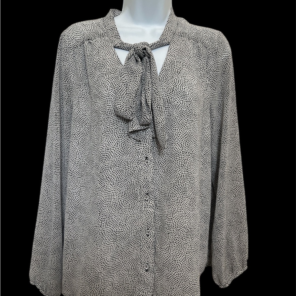 DR2 Monochrome Dotted Blouse with Tie Neck